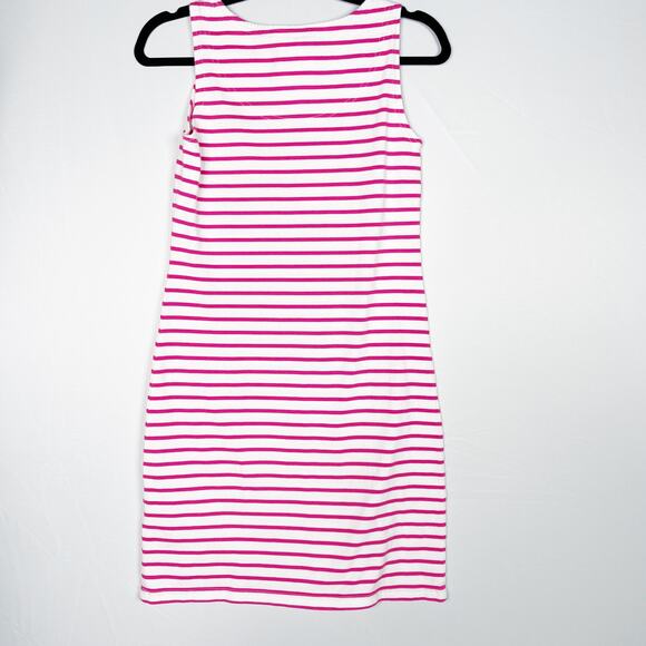 Joules 4 Bright Pink White Stripe Riva Sleeveless Cotton Dress Summer Casual - Picture 2 of 10